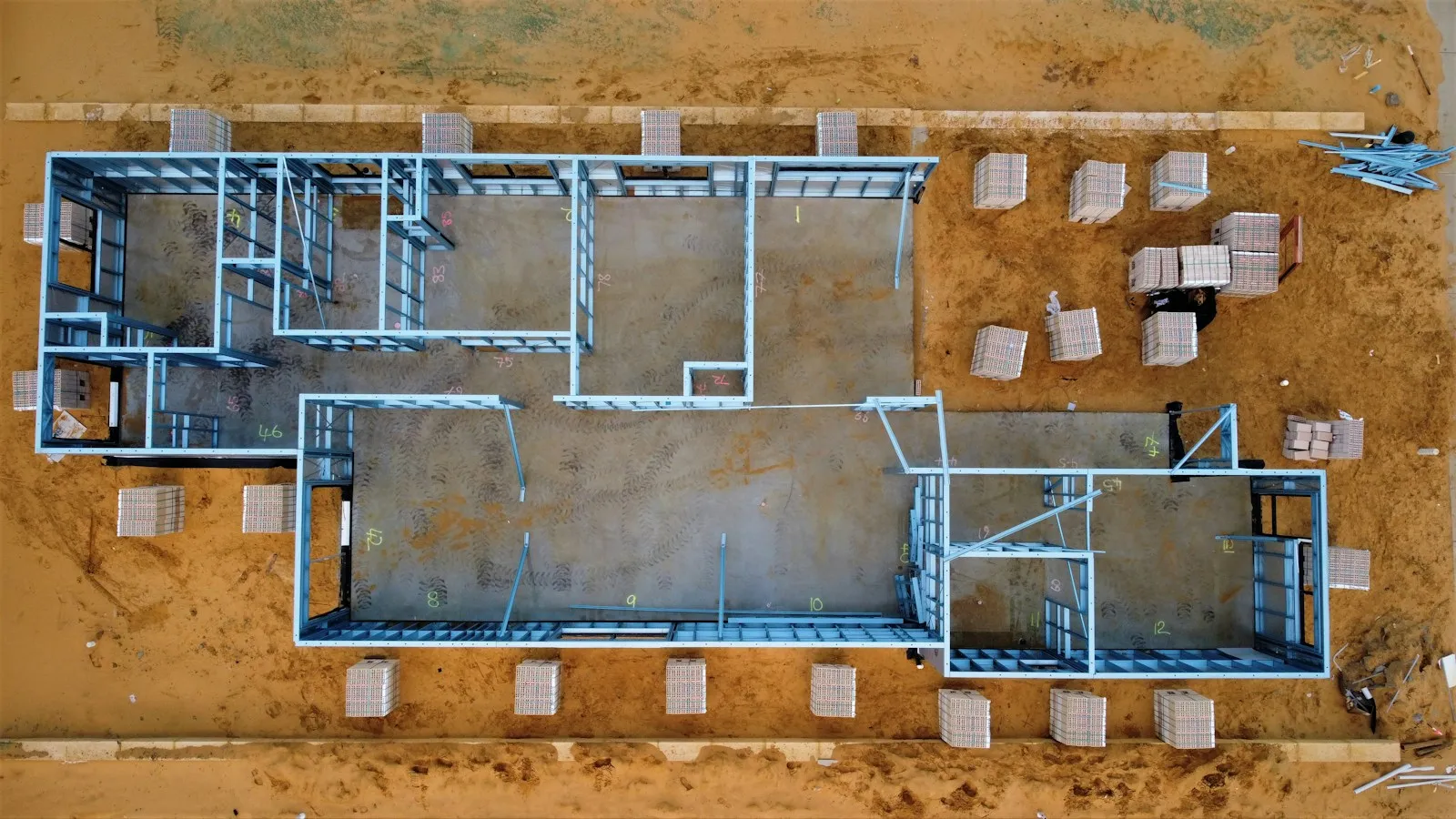 A building plinth under construction, seen from above